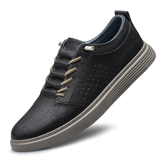 Men's Hollow Out Breathable Hole Cowhide Leather Low Top Sneakers