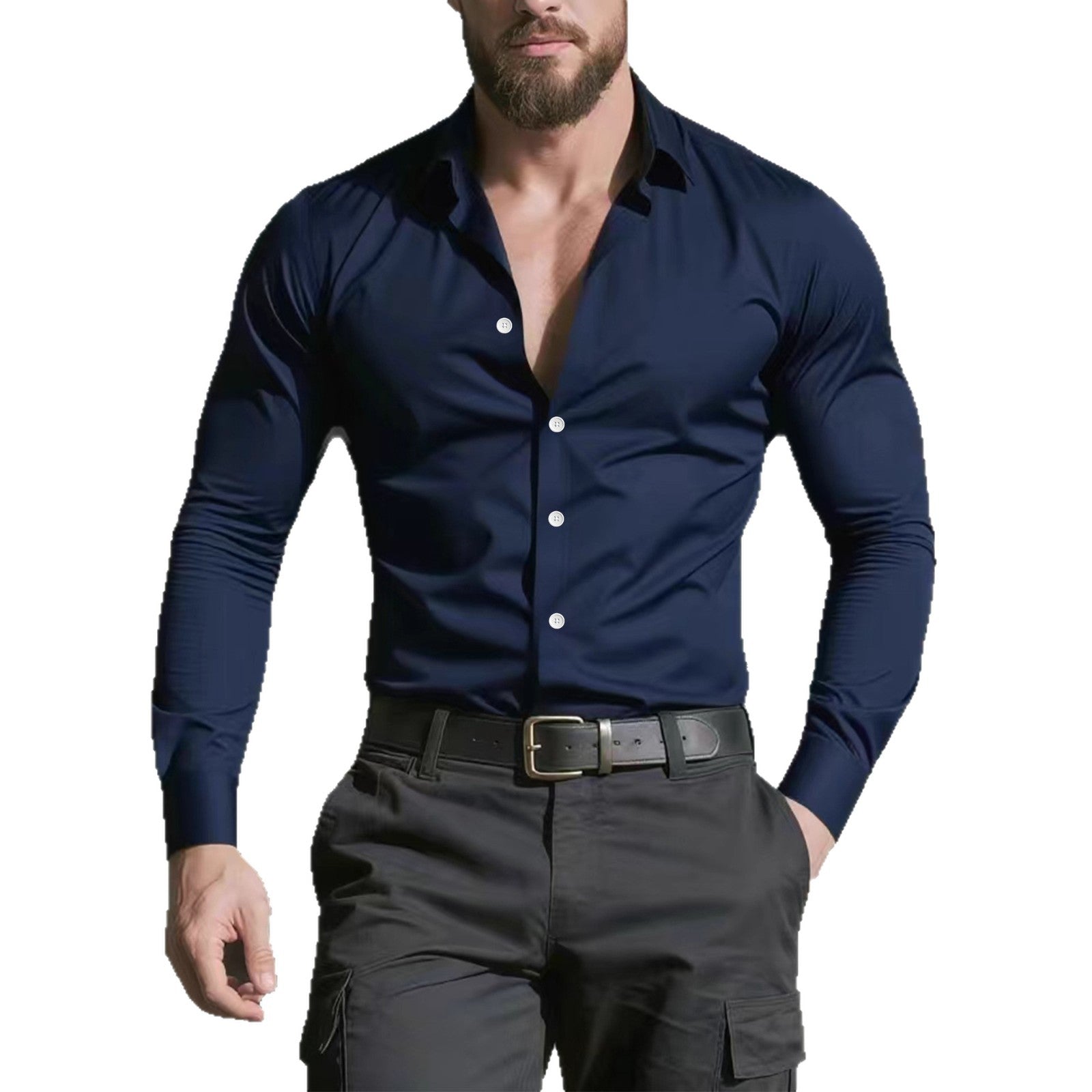 Men's Casual Long Sleeve Glossy Button Down Slim Fit Shirt